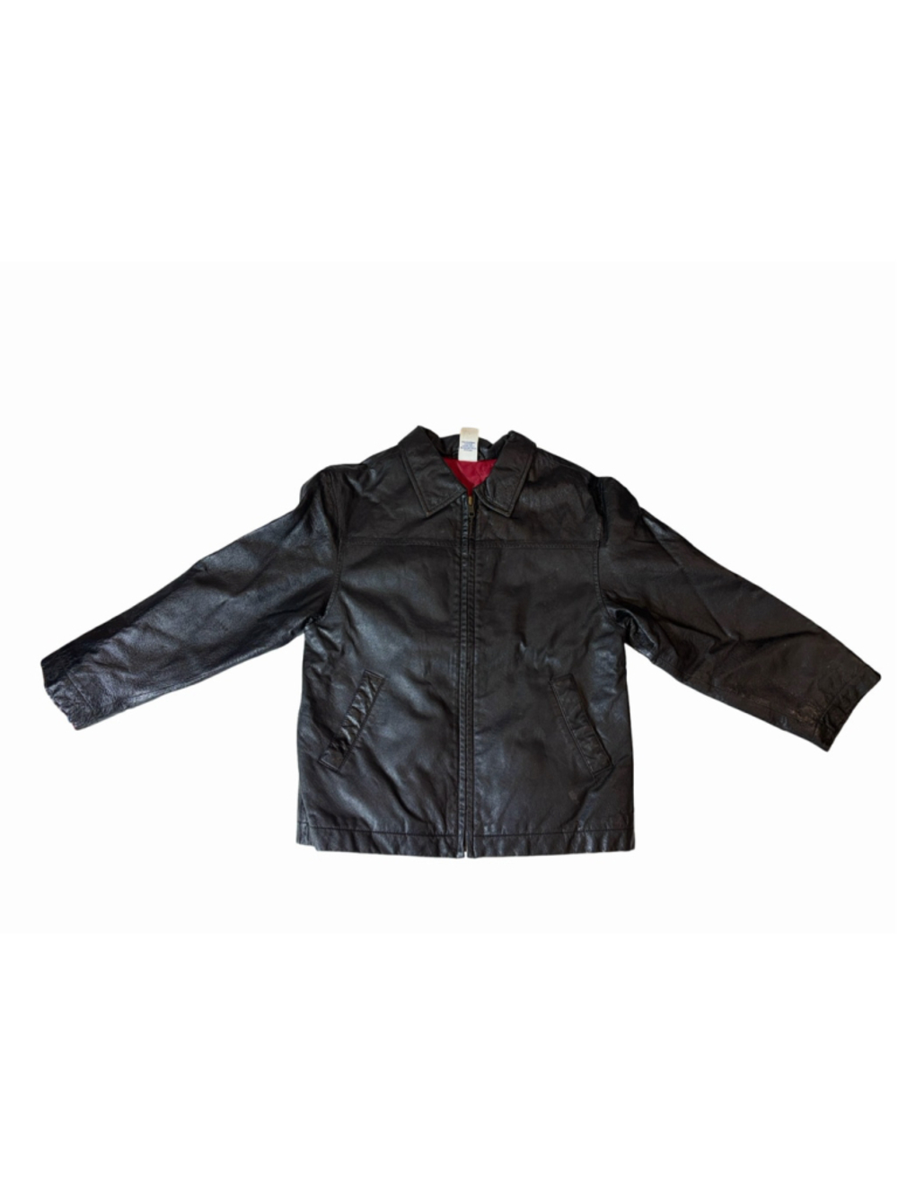 Gymboree Kids Genuine Leather Zip Jacket Black Red Quilted Lining Size 7